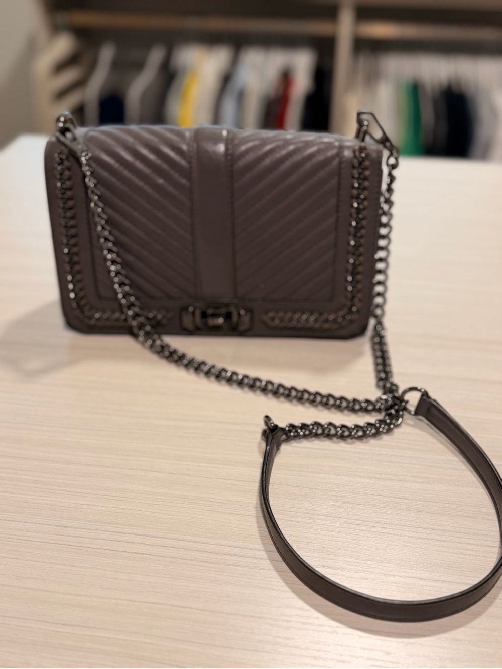 Rebecca Minkoff Quilted Chevron Crossbody Bag in Gray